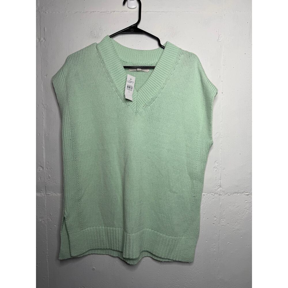 NEW Loft Womens Knit Sweater Vest Oversized V Neck Mint Green Medium